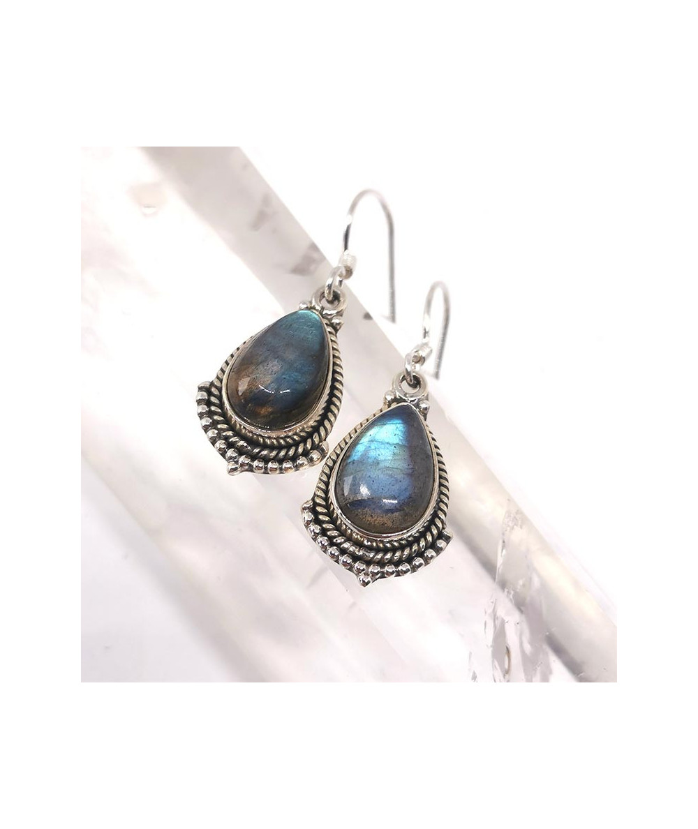Boucles D'oreilles Pendantes En Labradorite Sur Argent 925 - Occasion
