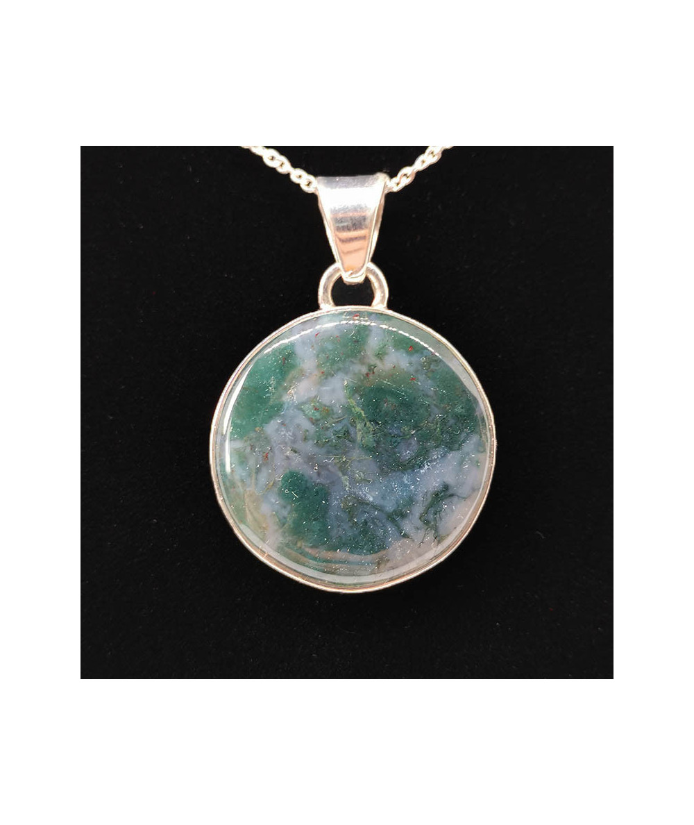 Agate Mousse - Pendentif Serti Argent