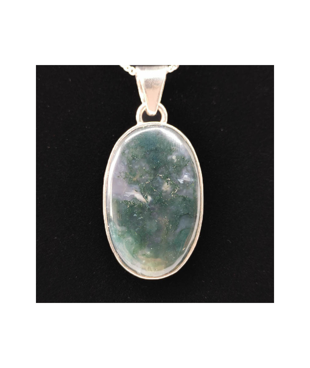 Agate Mousse - Pendentif Serti Argent