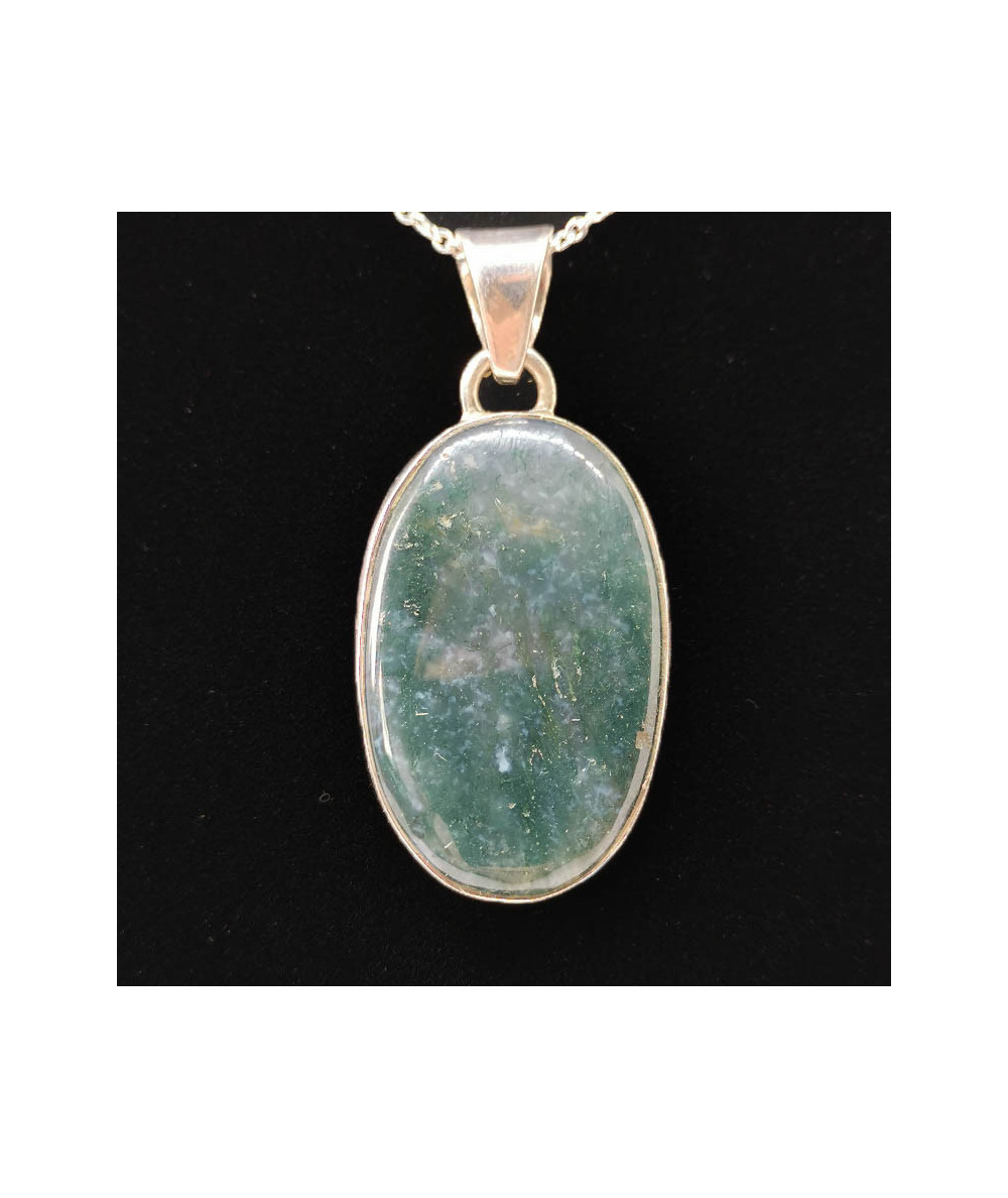 Agate Mousse - Pendentif Serti Argent