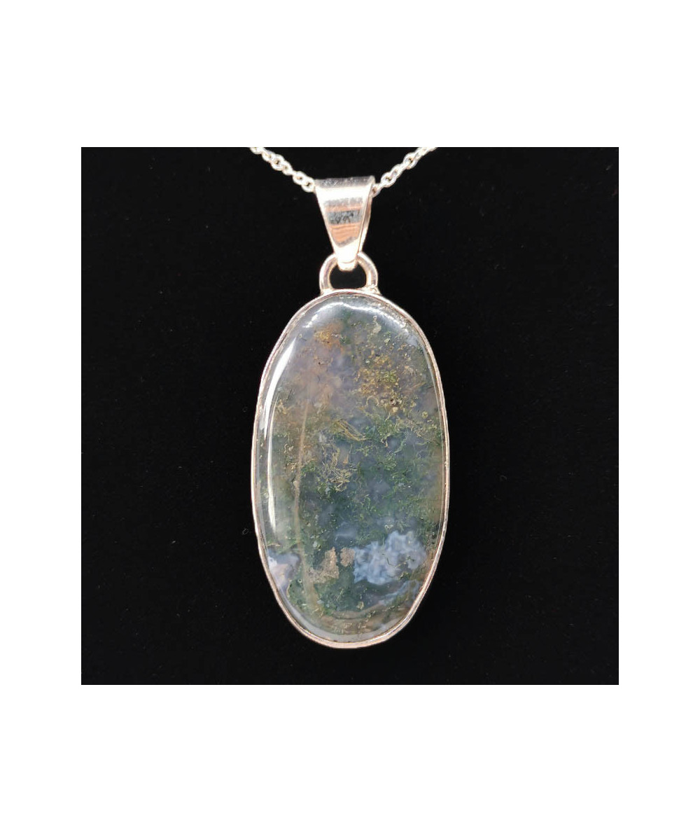 Agate Mousse - Pendentif Serti Argent