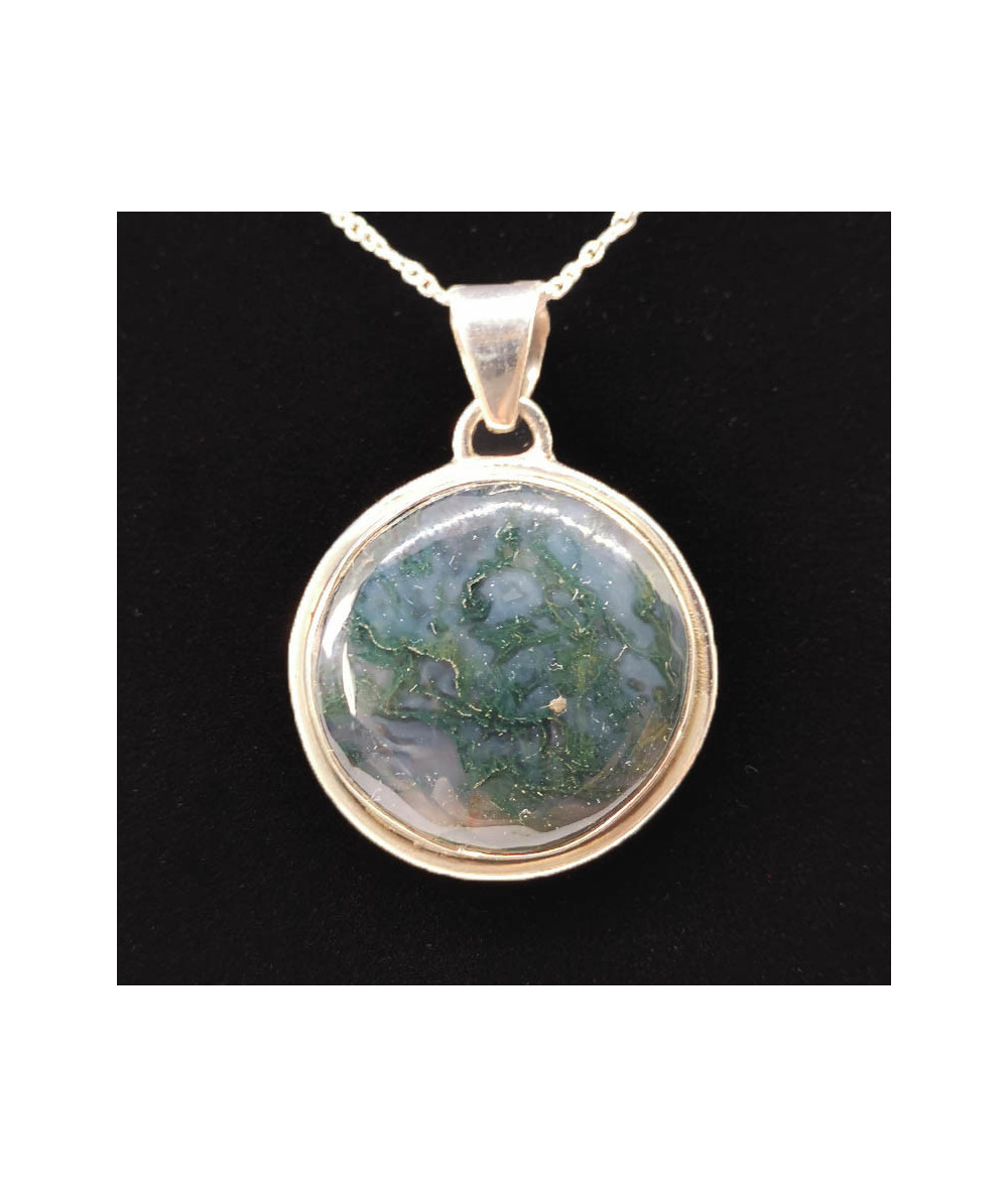 Agate Mousse - Pendentif Serti Argent