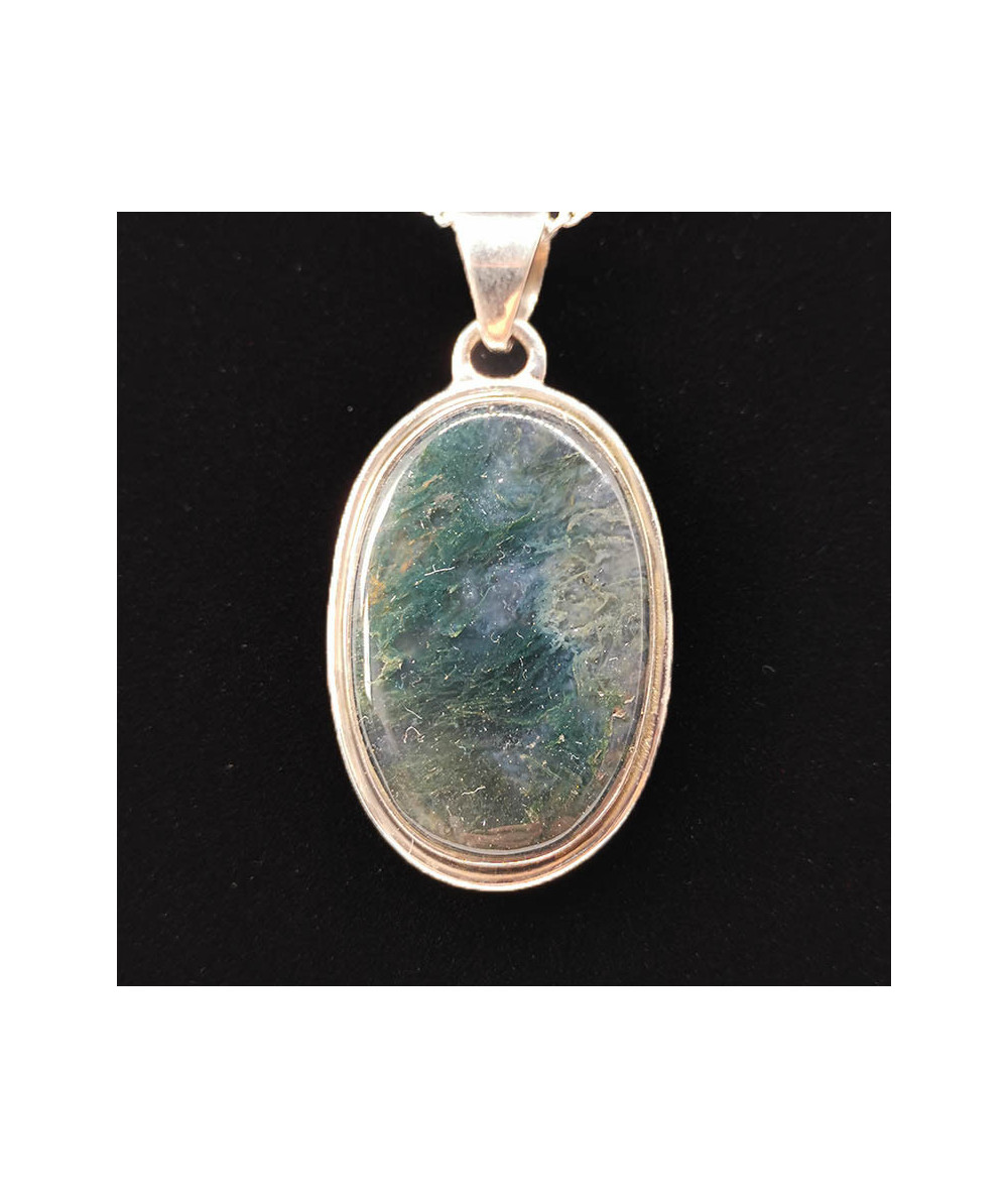 Agate Mousse - Pendentif Serti Argent