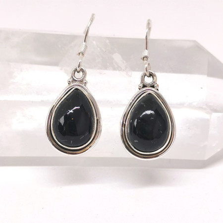 Tourmaline noire - Boucles d'Oreilles Serties Argent