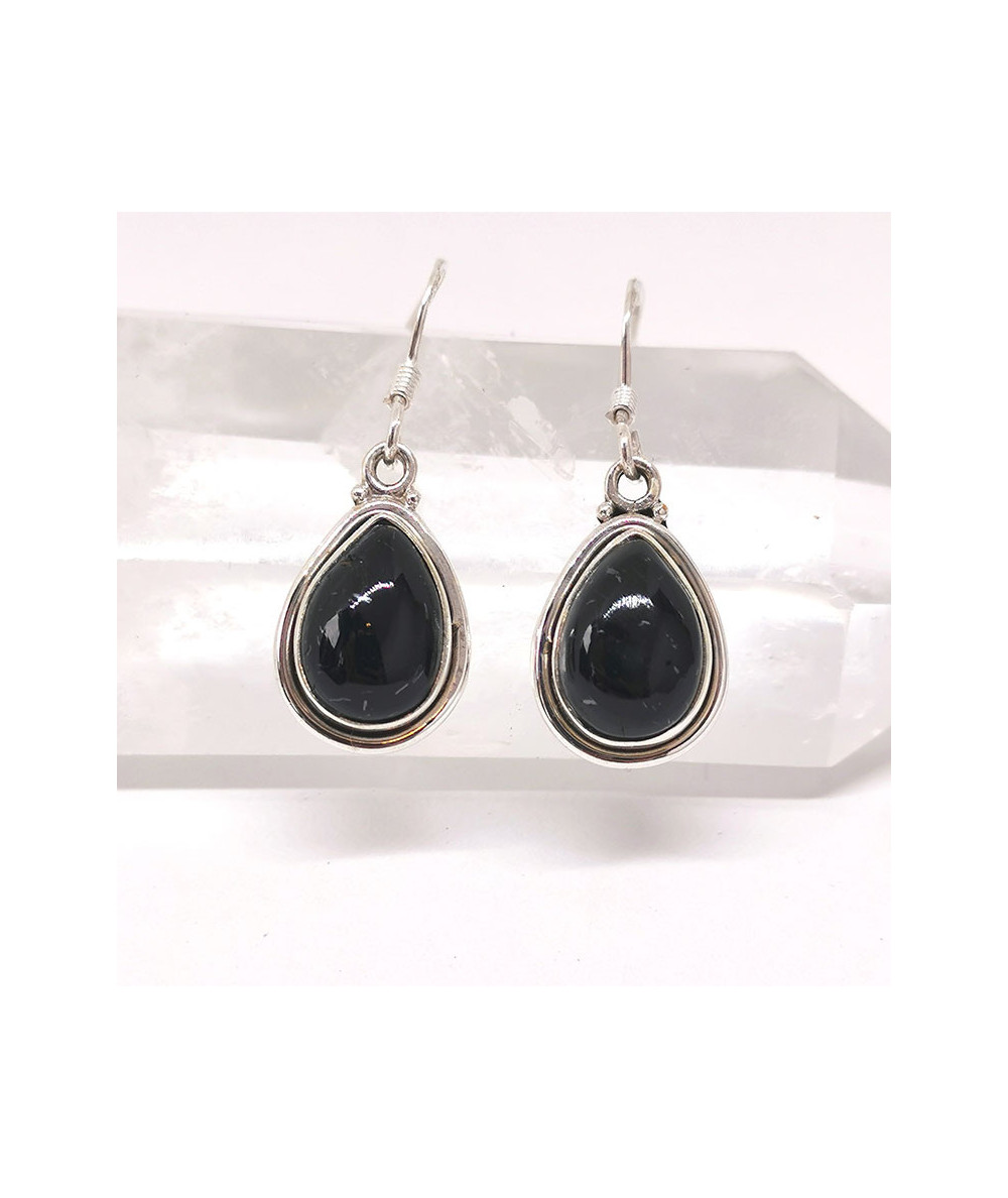 Tourmaline noire - Boucles d'Oreilles Serties Argent