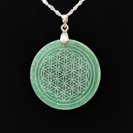 Aventurine Verte & Fleur de Vie - Pendentif Bélière