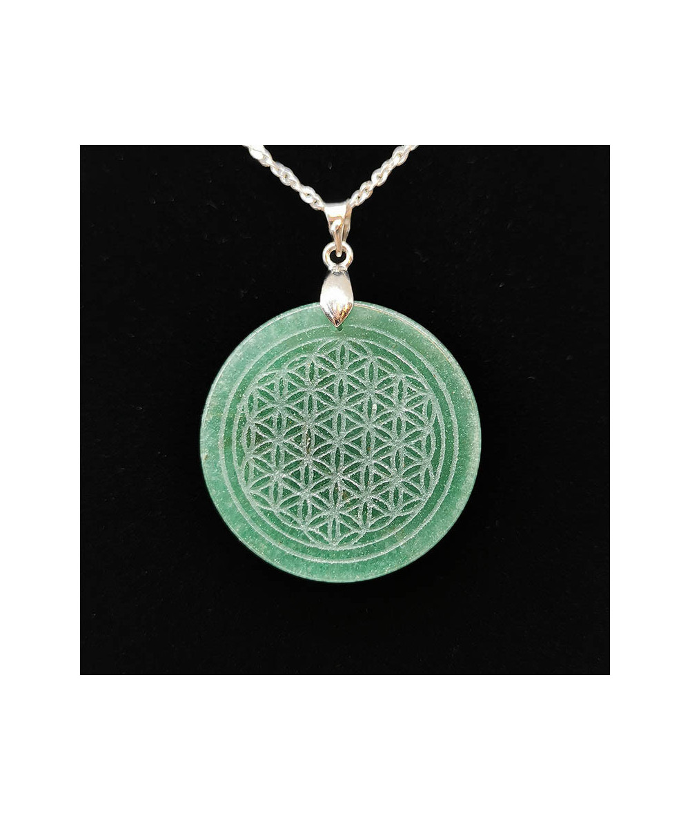 Aventurine Verte & Fleur de Vie - Pendentif Bélière