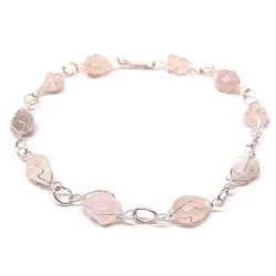 Quartz rose - Bracelet Mini pierre roulée - Argenté