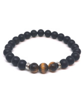 Onyx Dépoli et Oeil de Tigre - Bracelet Boules