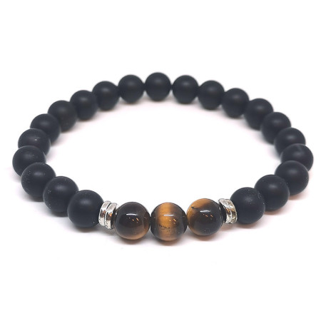 Onyx Dépoli et Oeil de Tigre - Bracelet Boules