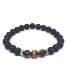 Onyx Dépoli et Oeil de Tigre - Bracelet Boules