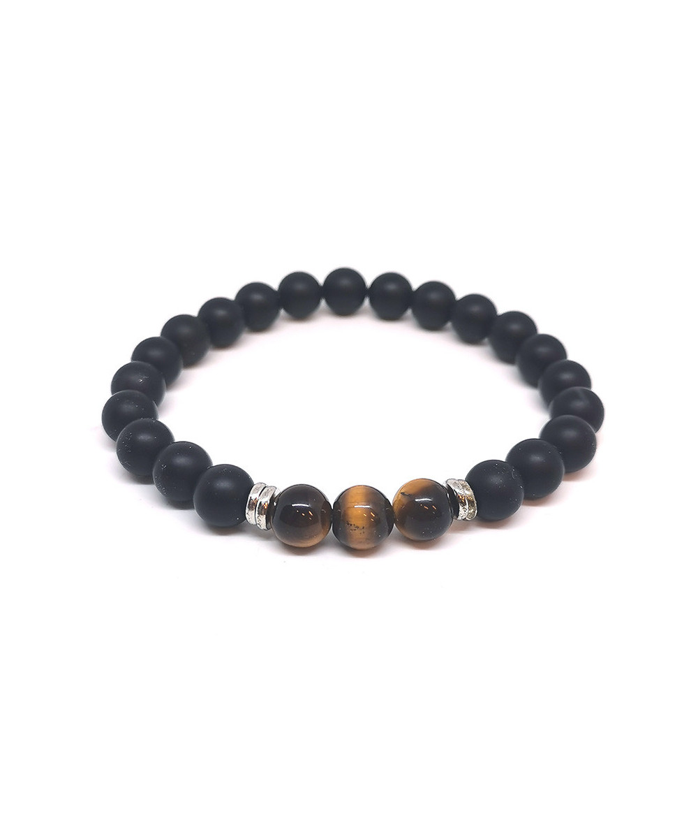 Onyx Dépoli et Oeil de Tigre - Bracelet Boules