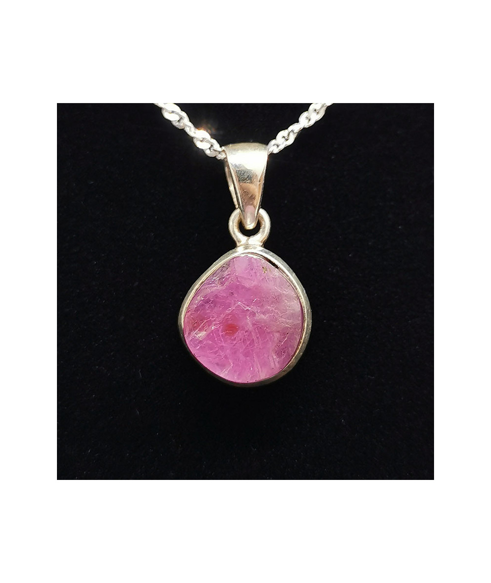 Tourmaline Rose Brute ( Rubellite ) - Pendentif Serti Argent