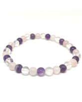 Améthyste / Quartz Rose / Cristal de Roche - Bracelet Boules 6 mm