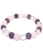 Améthyste / Quartz Rose / Cristal de Roche - Bracelet Boules 8 mm