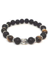 Oeil de Tigre, Pierre de Lave et Onyx - Bracelet Boules et Bouddha