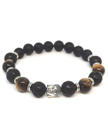 Oeil de Tigre, Pierre de Lave et Onyx - Bracelet Boules et Bouddha