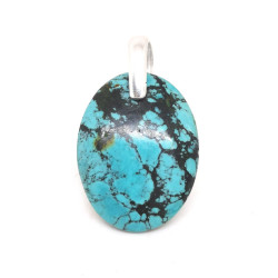 Turquoise du Tibet extra AAA+ - Pendentif Bélière Argent