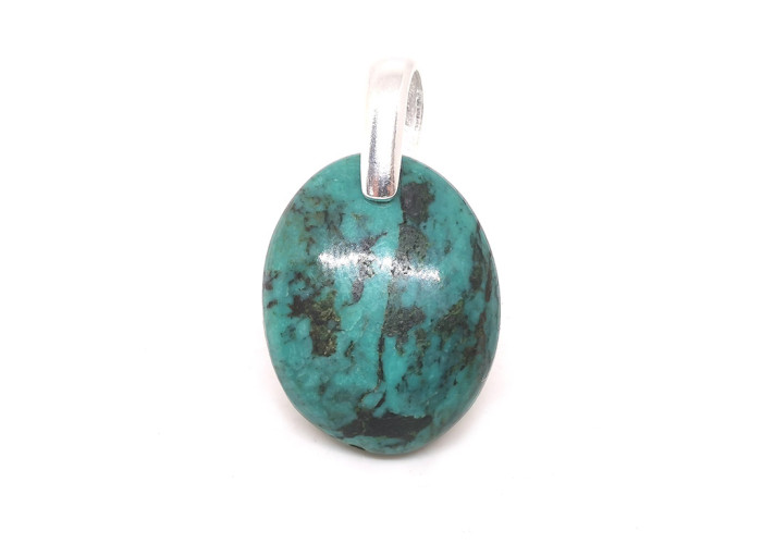 Turquoise du Tibet extra AAA+ - Pendentif Bélière Argent - 2,2 x 1,7 x 0,4 cm / 3,30 gr