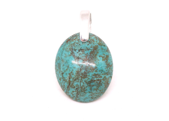 Turquoise du Tibet extra AAA+ - Pendentif Bélière Argent - 2,2 x 1,9 x 0,5 cm / 3,50 gr