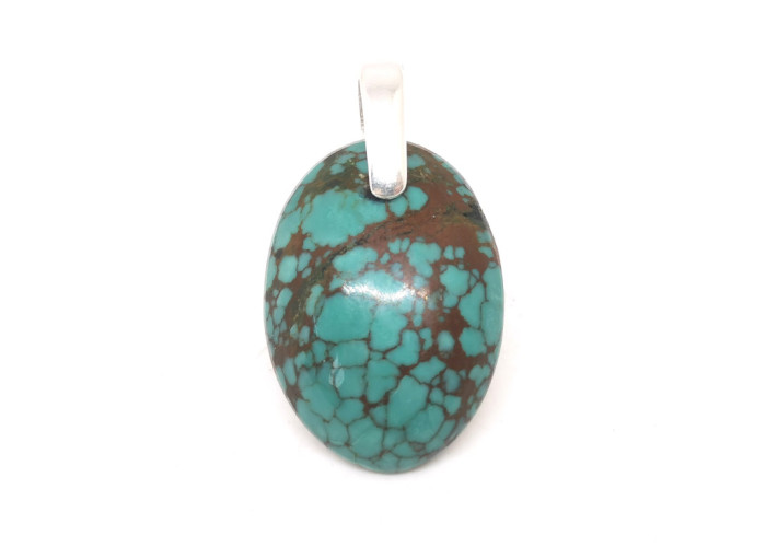 Turquoise du Tibet extra AAA+ - Pendentif Bélière Argent - 2,5 x 1,8 x 0,5 cm / 3,60 gr