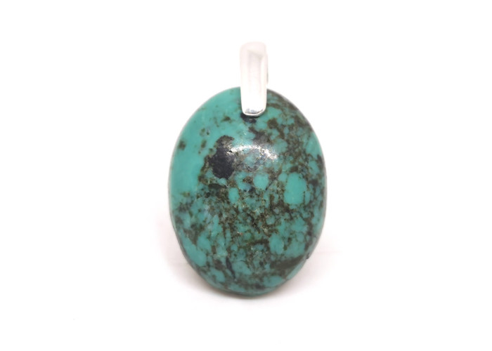 Turquoise du Tibet extra AAA+ - Pendentif Bélière Argent - 2,4 x 1,8 x 0,5 cm / 3,90 gr