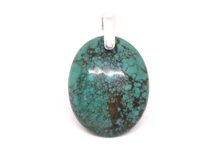 Turquoise du Tibet extra AAA+ - Pendentif Bélière Argent - 2,6 x 2,1 x 0,5 cm / 4,80 gr