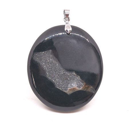 Agate Noire Druzy - Pendentif Bélière