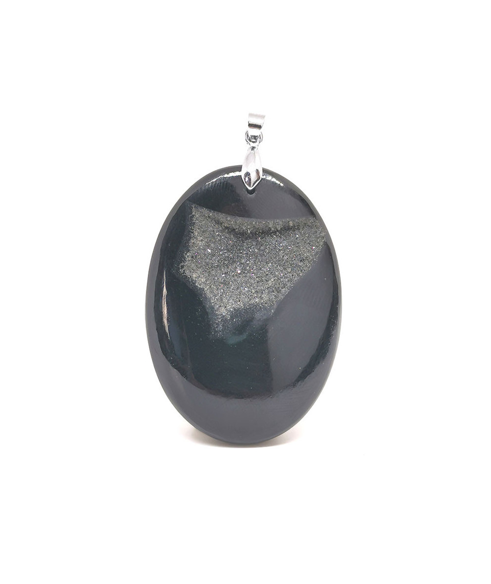 Agate Noire Druzy - Pendentif Bélière