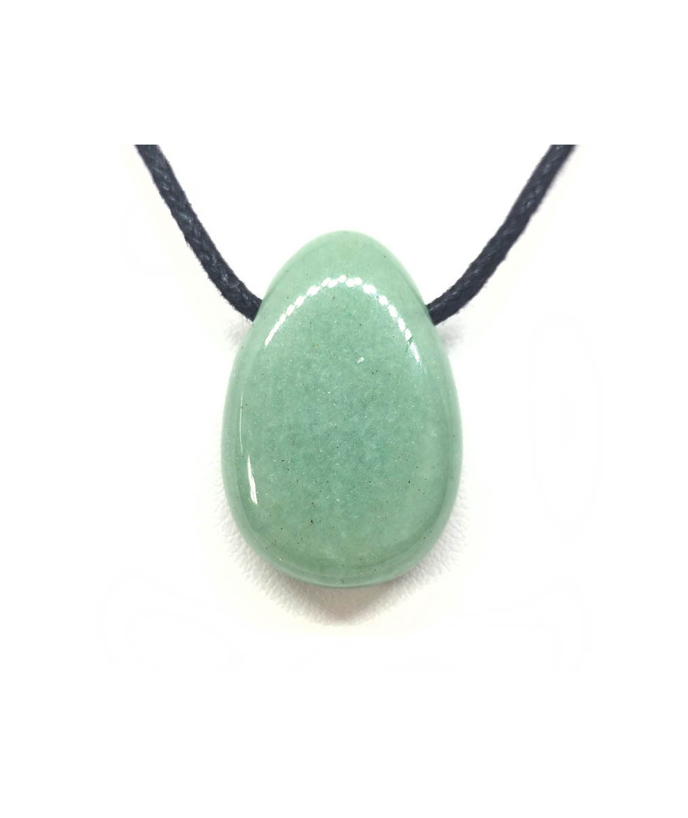 Pendentif En Aventurine Verte Polie – Pierre Percée D’environ 3 Cm, Livré Avec Cordon En Cuir Noir 100 Cm