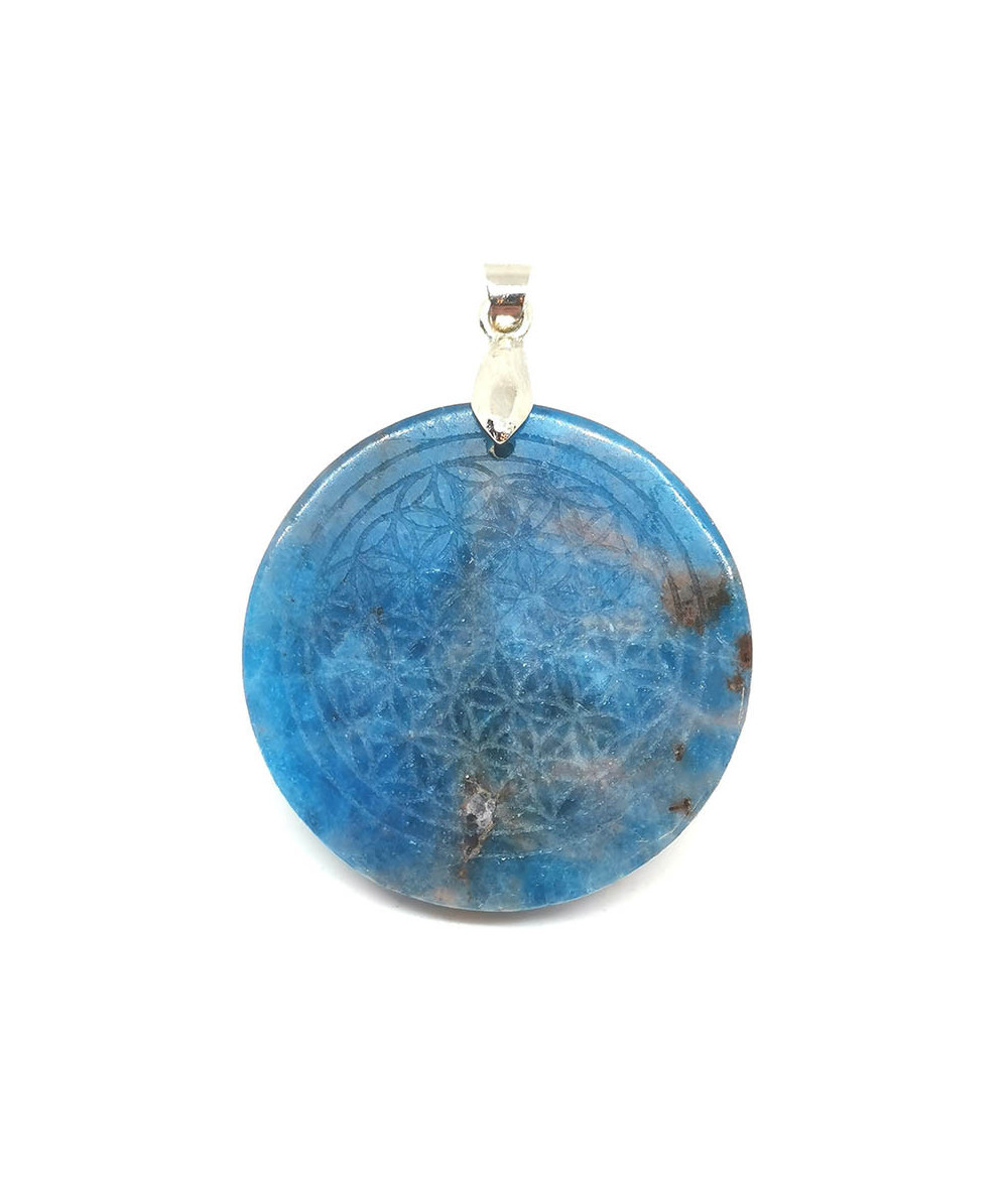 Apatite Bleue & Fleur de Vie - Pendentif Bélière