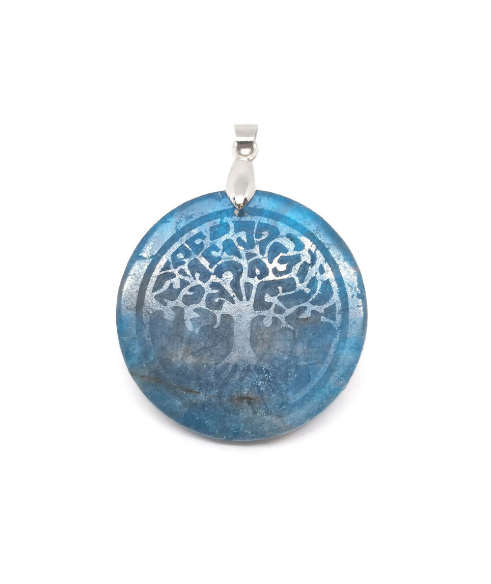 Apatite Bleue & Arbre de Vie - Pendentif Bélière