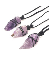 Améthyste - Collier Macramé Pointe Brute