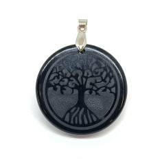 Tourmaline Noire - Pendentif Gravé - Arbre de Vie