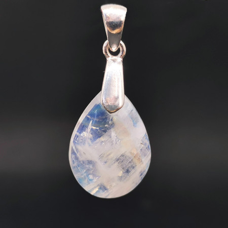 Labradorite Blanche - Pendentif Bélière Argent - Cabochon