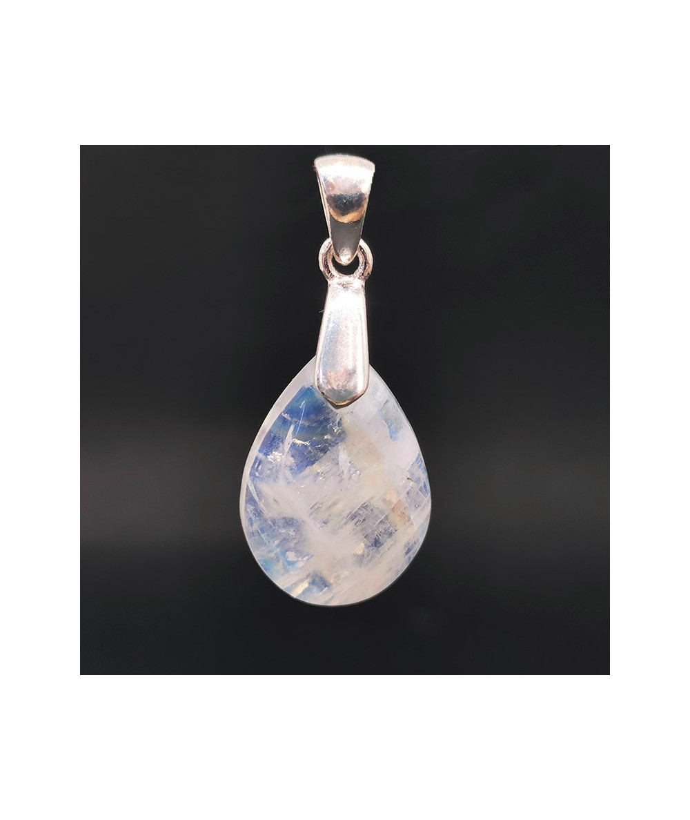 Labradorite Blanche - Pendentif Bélière Argent - Cabochon