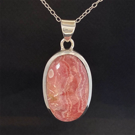 Pendentif serti argent en Rhodochrosite.