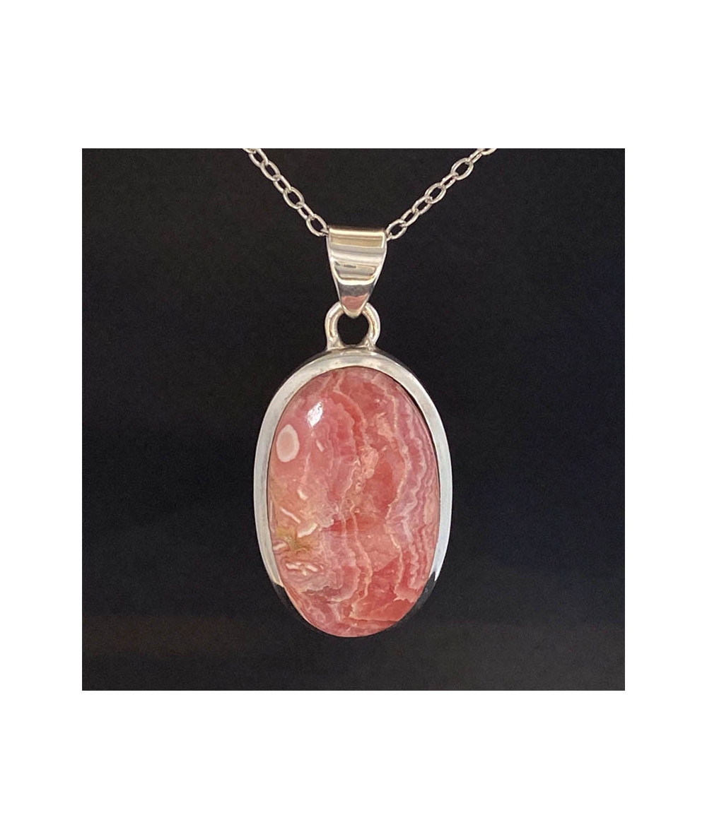 Pendentif serti argent en Rhodochrosite.