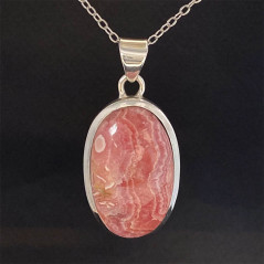Pendentif serti argent en Rhodochrosite.