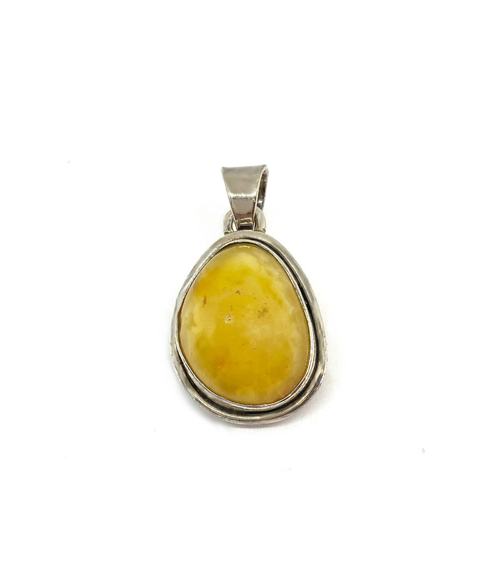 Pendentif En Argent Véritable Avec Ambre - Bijou Ancien Occasion (k8)