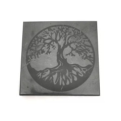 Shungite - Plaque 1 Face Polie Gravée - Arbre de Vie