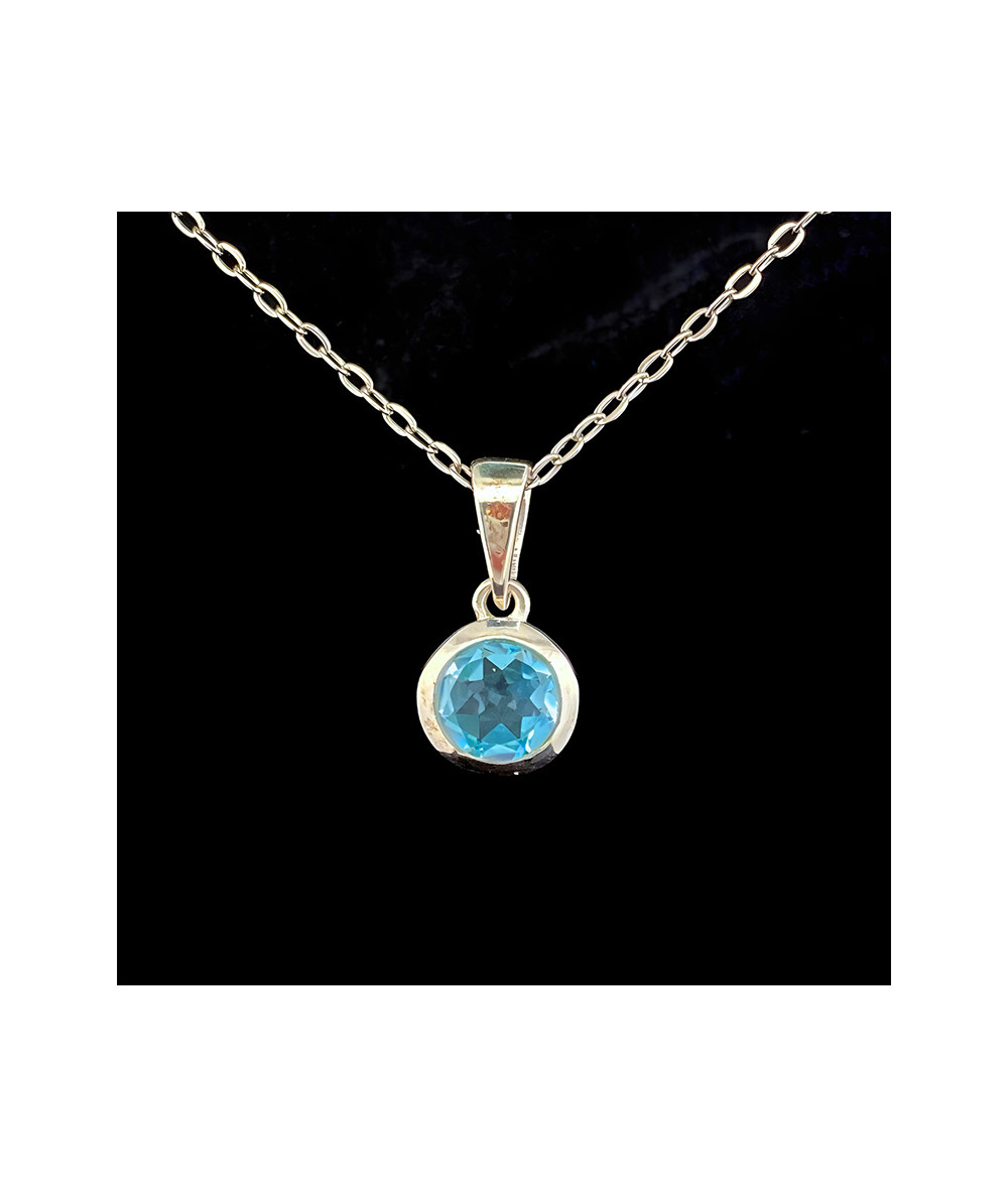 Topaze Bleue - Pendentif Serti Argent
