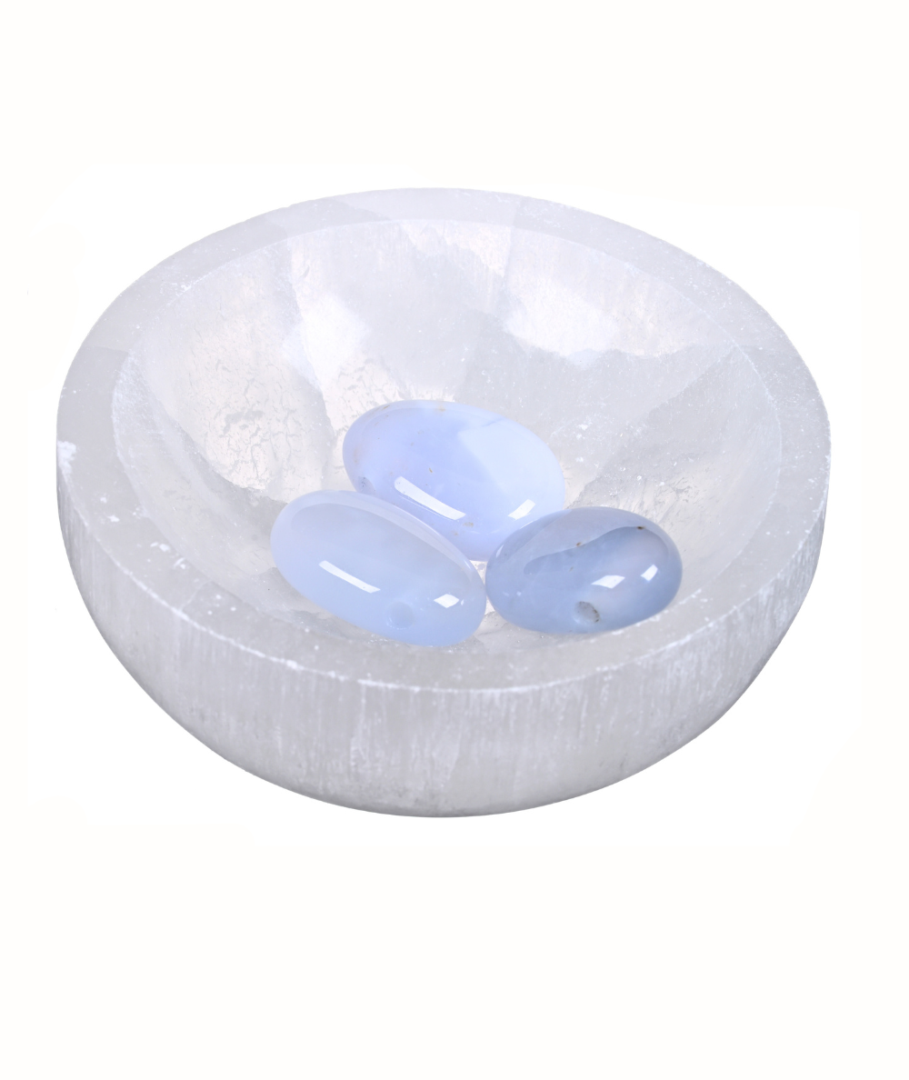 Bol En Cristal De Sélénite Naturel Forme Cœur - Couleur Fumée Blanche, 77x92 Mm - Rangement Bijoux Ou Décoration Intérieure