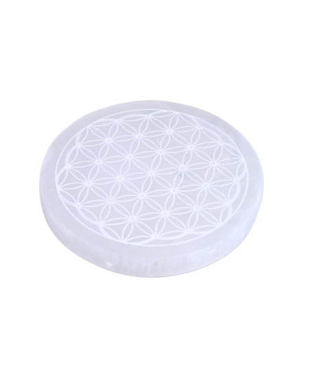 Photo de plaque de rechargement fleur de vie en sélénite Photo de plaque de rechargement fleur de vie en sélénite