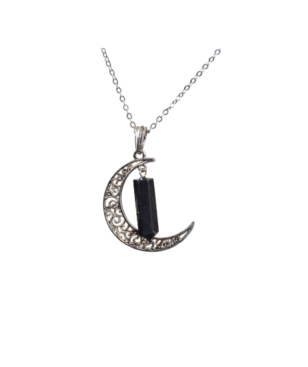 Photo d'un Pendentif Demi Lune Plaqué Argent avec pointe en shungite
