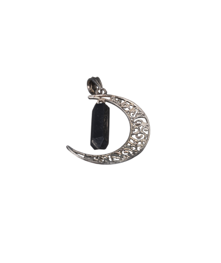 Photo d'un Pendentif Demi Lune Plaqué Argent avec pointe en shungite