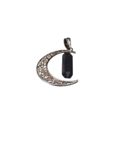 Photo d'un Pendentif Demi Lune Plaqué Argent avec pointe en shungite