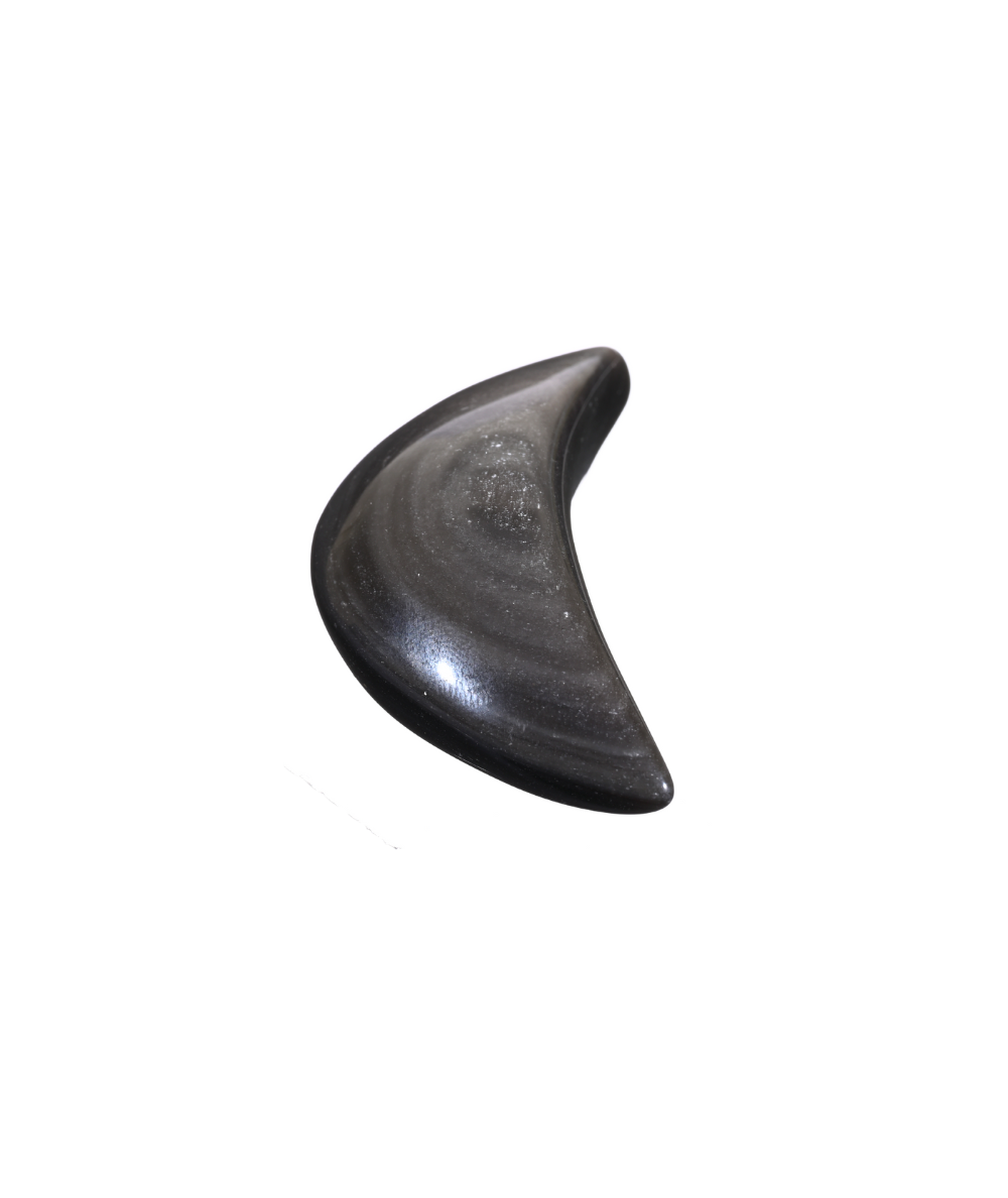 Photo d'une demi-lune en obsidienne argentée