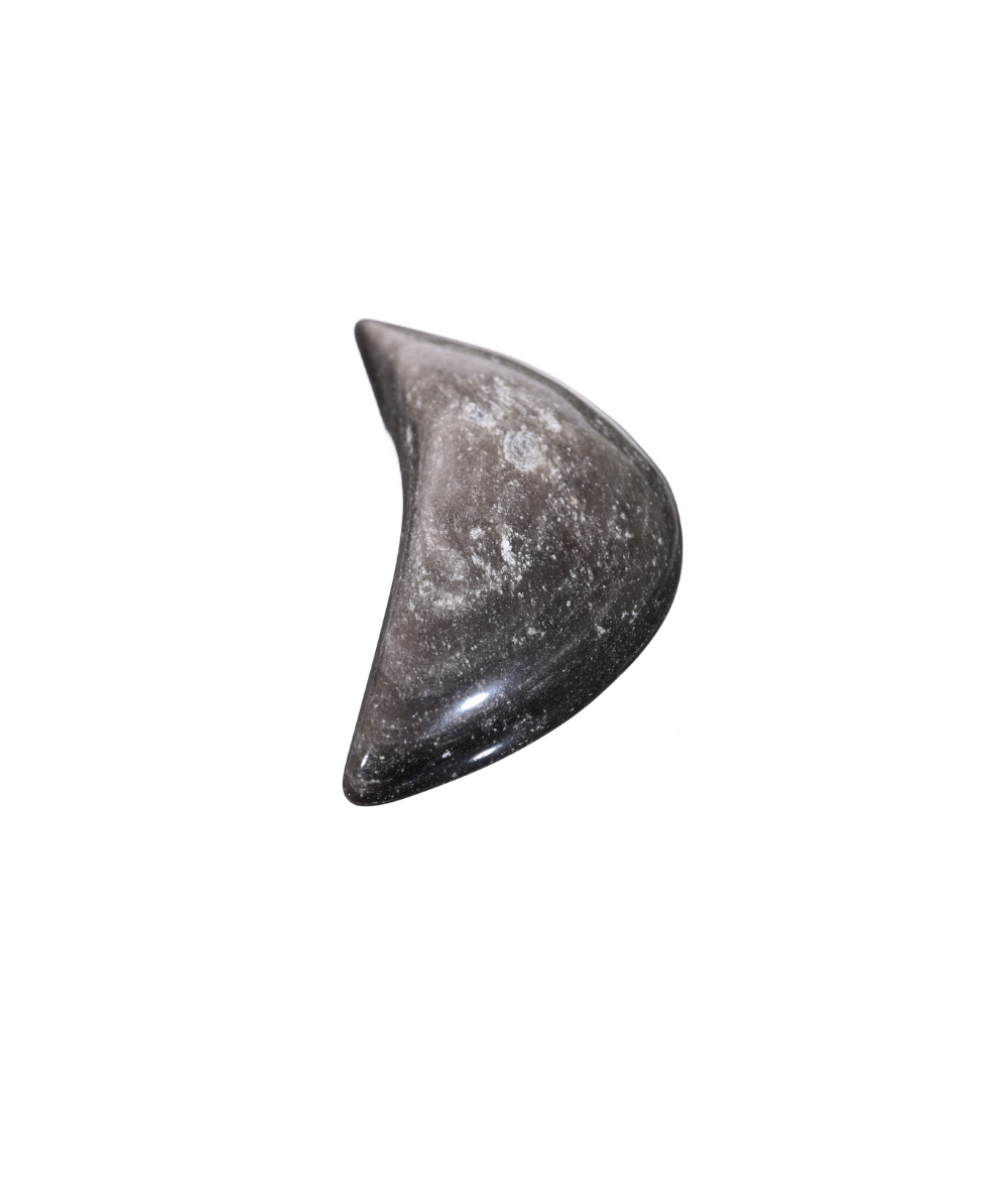 Photo d'une demi-lune en obsidienne argentée