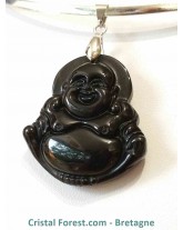 Pendentif Obsidienne Noire & Bouddha rieur